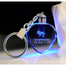 Promation Laser Engraved Heart Shaped Crystal LED Keychain Glass Gifts